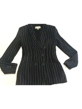 Hilary Charles Women’s Black Pinstripe Double Breasted Blazer Size 2 Made in USA